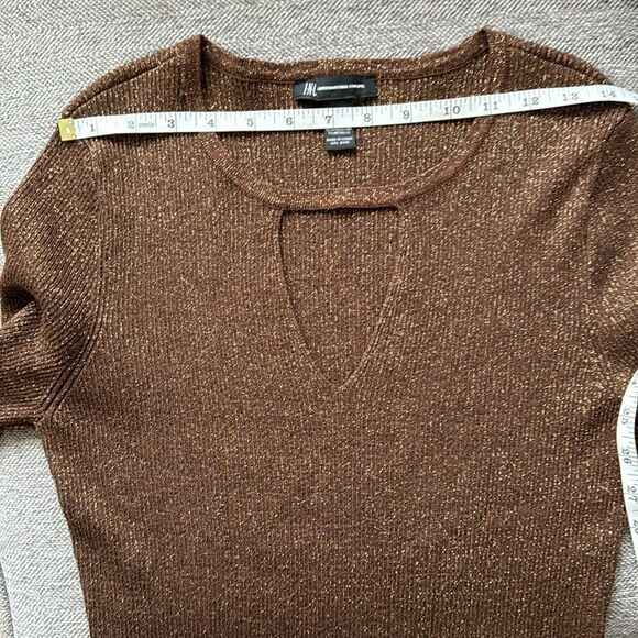 I.N.C International Concepts Brown Bronze Metallic Keyhole Blouse Top Size L - Picture 9 of 9